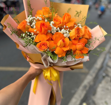 Bó hoa hồng cam cà rốt 01-45